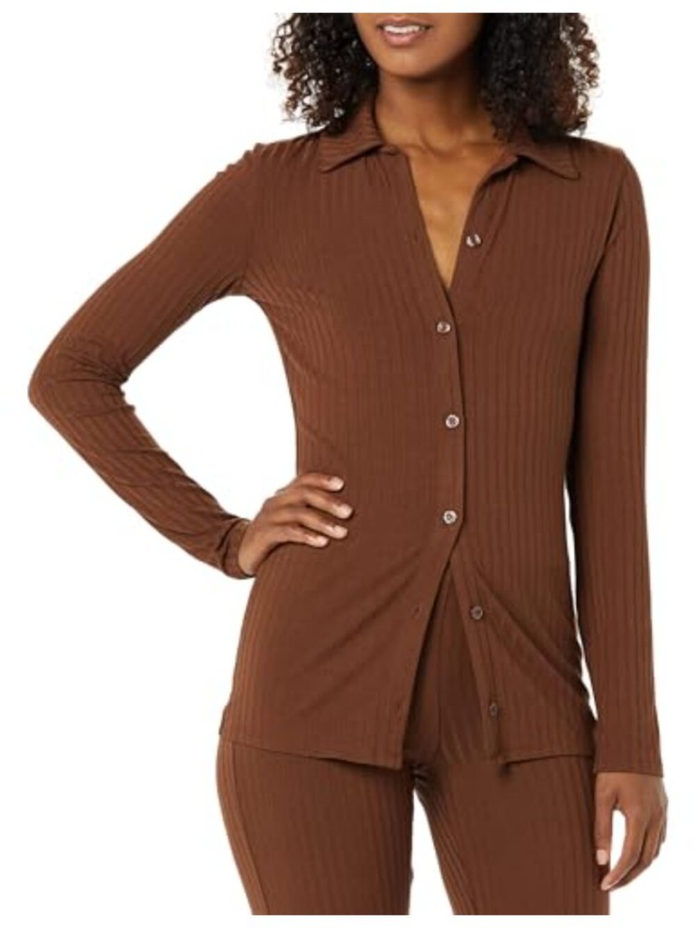 Wide Rib Long Sleeve Button-Up Collared Cardigan